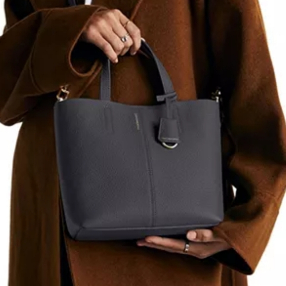 MAISON de SABRÉ Small Leather Soft Tote In Graphite Sky